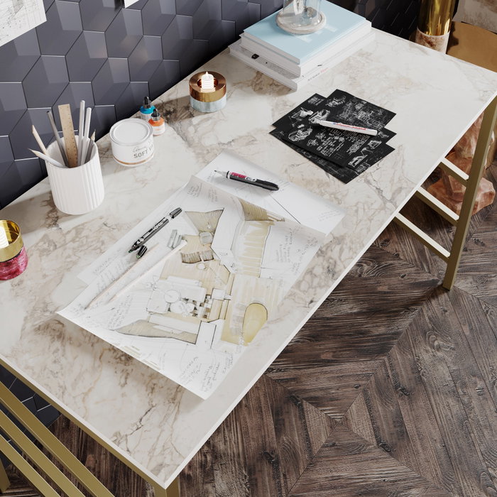 Hanah Home Mesa de estudio Tuna - Gold Dorado y Blanco